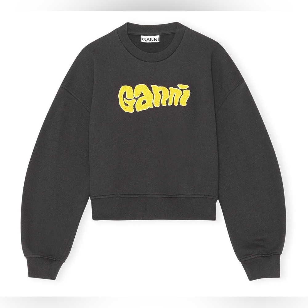 Ganni Classic Isoli Logo Crewneck Sweatshirt Black Size Small - Picture 2 of 10